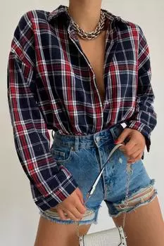 Рубашка - Темно-синяя - Oversize Trend Alaat Stili, темно-синий