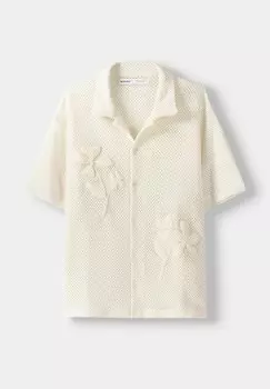 Рубашка TEXTURED OPENWORK SHORT SLEEVE Bershka, бежевый