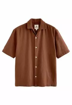 Рубашка Textured Short Sleeve With Cuban Collar Next, коричневая