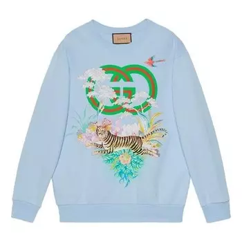 Рубашка tiger interlocking g sweatshirt 'blue' Gucci, синий