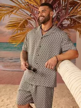 Рубашка тканая мужская Manfinity Homme и шорты с принтом, коричневый