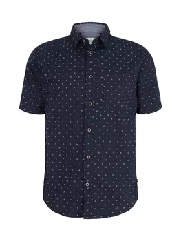 Рубашка Tom Tailor Gemustertes Kurzarm Basic Print Long Shirt, темно синий