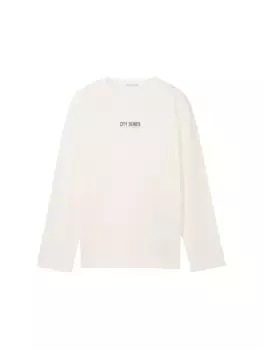 Рубашка TOM TAILOR с длинными рукавами и буквенным принтом, цвет Wool White