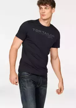 Рубашка TOM TAILOR с круглым вырезом и принтом логотипа, цвет морской волны