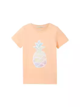 Рубашка TOM TAILOR с пайетками, однотонная, с круглым вырезом, цвет Sunny Peach
