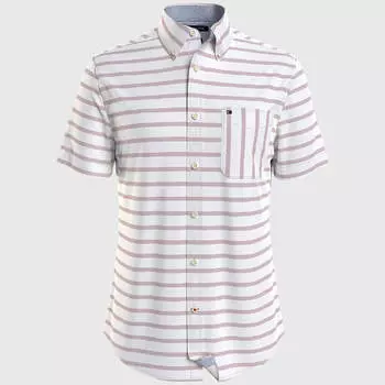 Рубашка Tommy Hilfiger Regular Fit Horizontal Stripe Short-sleeve, белый/бежевый