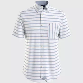 Рубашка Tommy Hilfiger Regular Fit Horizontal Stripe Short-sleeve, белый/голубой