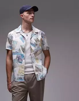 Рубашка Tommy Jeans Poplin Postcard Camp в разноцветном цвете