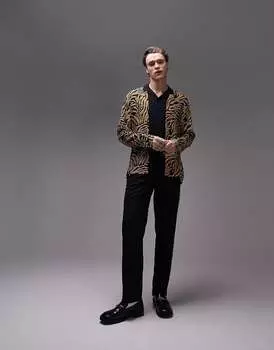 Рубашка Topman из вискозы с анималистическим принтом и длинными рукавами
