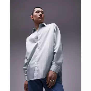 Рубашка Topman Long Sleeve Oversized Premium Stripe Cotton, зеленый
