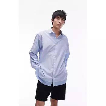Рубашка Topman Long Sleeve Oversized Striped Double Layer Hem, голубой