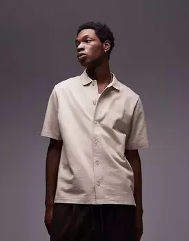 Рубашка Topman Oversize Jersey Button Down в цвете Ecru
