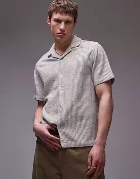 Рубашка Topman с короткими рукавами и текстурированной полоской в каменном цвете