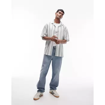 Рубашка Topman Short Sleeve Crochet Stripe, зеленый