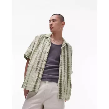 Рубашка Topman Short Sleeve Embroidered Floral Tie Dye, светло-зеленый