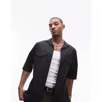 Рубашка Topman Short Sleeve Relaxed Double Pocket, черный