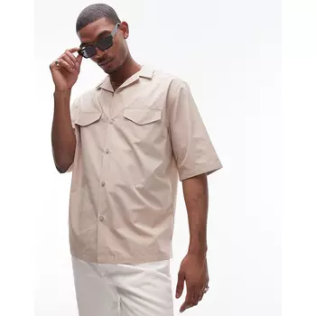 Рубашка Topman Short Sleeve Relaxed Double Pocket, серо-бежевый