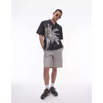 Рубашка Topman Short Sleeve Relaxed Washed Palm Printed, черный