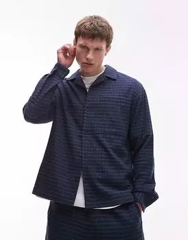 Рубашка Topman средней толщины с длинными рукавами, синяя, клетчатая