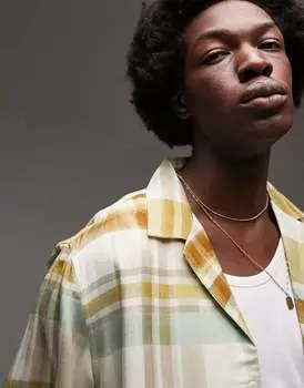 Рубашка Topman в разноцветную клетку с короткими рукавами и воротником с лацканами, стандартного кроя