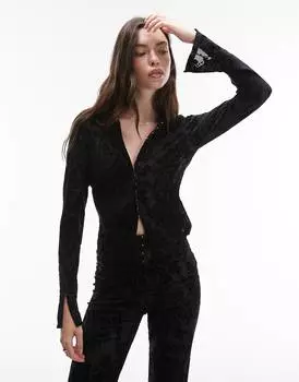 Рубашка Topshop Co-ord Devore Floral Slim Long Sleeve, черный