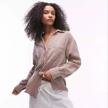 Рубашка Topshop Cotton Casual, бежевый