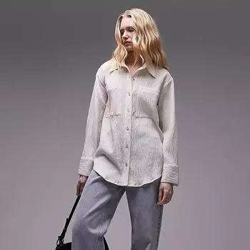 Рубашка Topshop Crinkle Double Pocket, бежевый