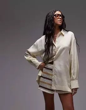 Рубашка Topshop из льна цвета бледной пахты