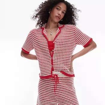 Рубашка Topshop Knitted Polo, красный/бежевый