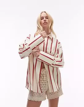 Рубашка Topshop oversize с глубокими манжетами в полоску цвета пахты