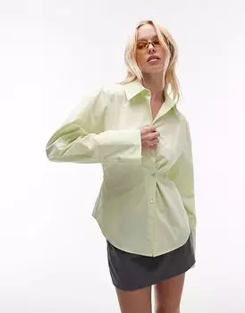 Рубашка Topshop с асимметричной застежкой и поясом зеленого цвета