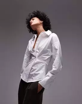 Рубашка Topshop с асимметричным вырезом и застежкой-молнией белого цвета