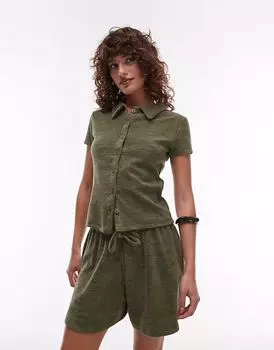 Рубашка Topshop с пуговицами цвета хаки