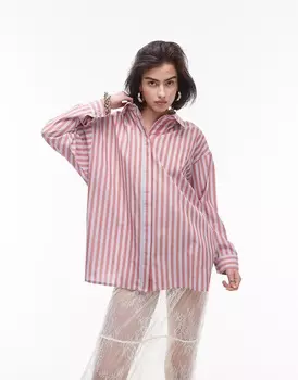 Рубашка Topshop Striped, красный, голубой