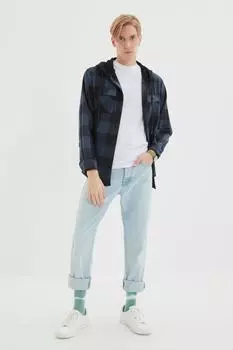 Рубашка Trendyol Lumberjack свободного кроя с капюшоном, темно-синий