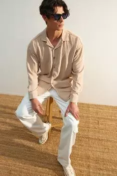 Рубашка TRENDYOL MAN, кремовый