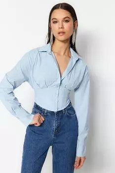 Рубашка Trendyol на укороченной подкладке с корсетом, синий