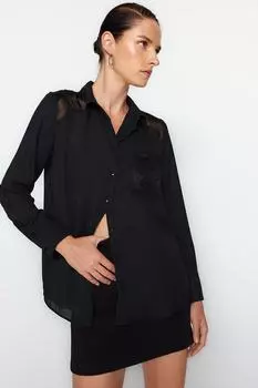 Рубашка Trendyol с прозрачными плечами, черный