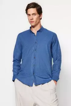 Рубашка Trendyol узкого кроя с воротником, синий