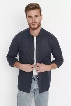 Рубашка Trendyol узкого кроя с воротником, темно-синий