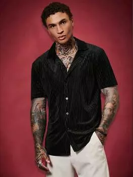 Рубашка трикотажная мужская Manfinity AFTRDRK с однобортной пуговицей, черный