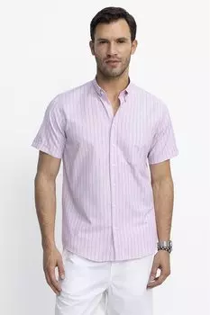 Рубашка Tudors Classic Fit с короткими рукавами и полосками из хлопка розового цвета TUDORS