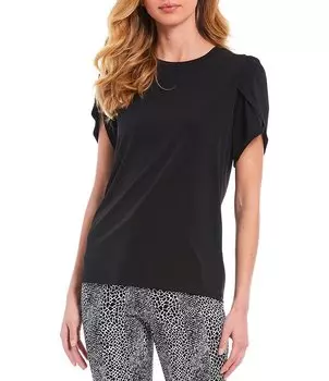 Рубашка-тюльпан с круглым вырезом и короткими рукавами MICHAEL Michael Kors Solid Lux Matte Jersey, черный