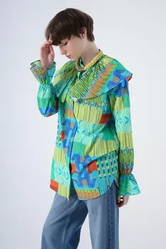 Рубашка-туника из 100 % хлопка синего кирпича с принтом и большим воротником ALL DAY