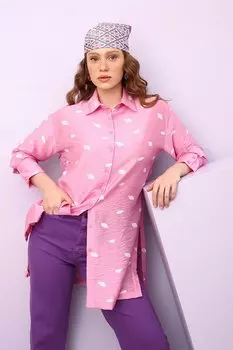 Рубашка-туника оверсайз с разрезом и узором цвета фуксии ALL DAY