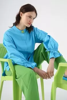 Рубашка-туника с бирюзовым воротником и складками на спине ALL DAY