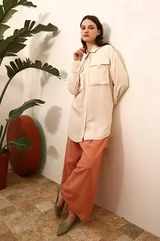 Рубашка-туника с нагрудным карманом цвета экрю ALL DAY