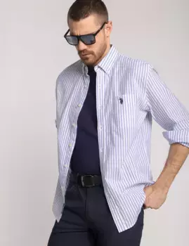 Рубашка U.S. Polo Assn Long Sleeve Fine Madras Stripe Woven, синий/голубой