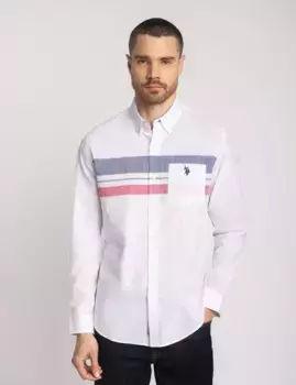Рубашка U.S. Polo Assn Long Sleeve Engineered Stripe Poplin, белый/красный/синий