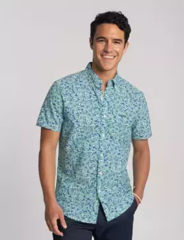 Рубашка U.S. Polo Assn Short Sleeve Tropical Print Oxford, бирюзовый